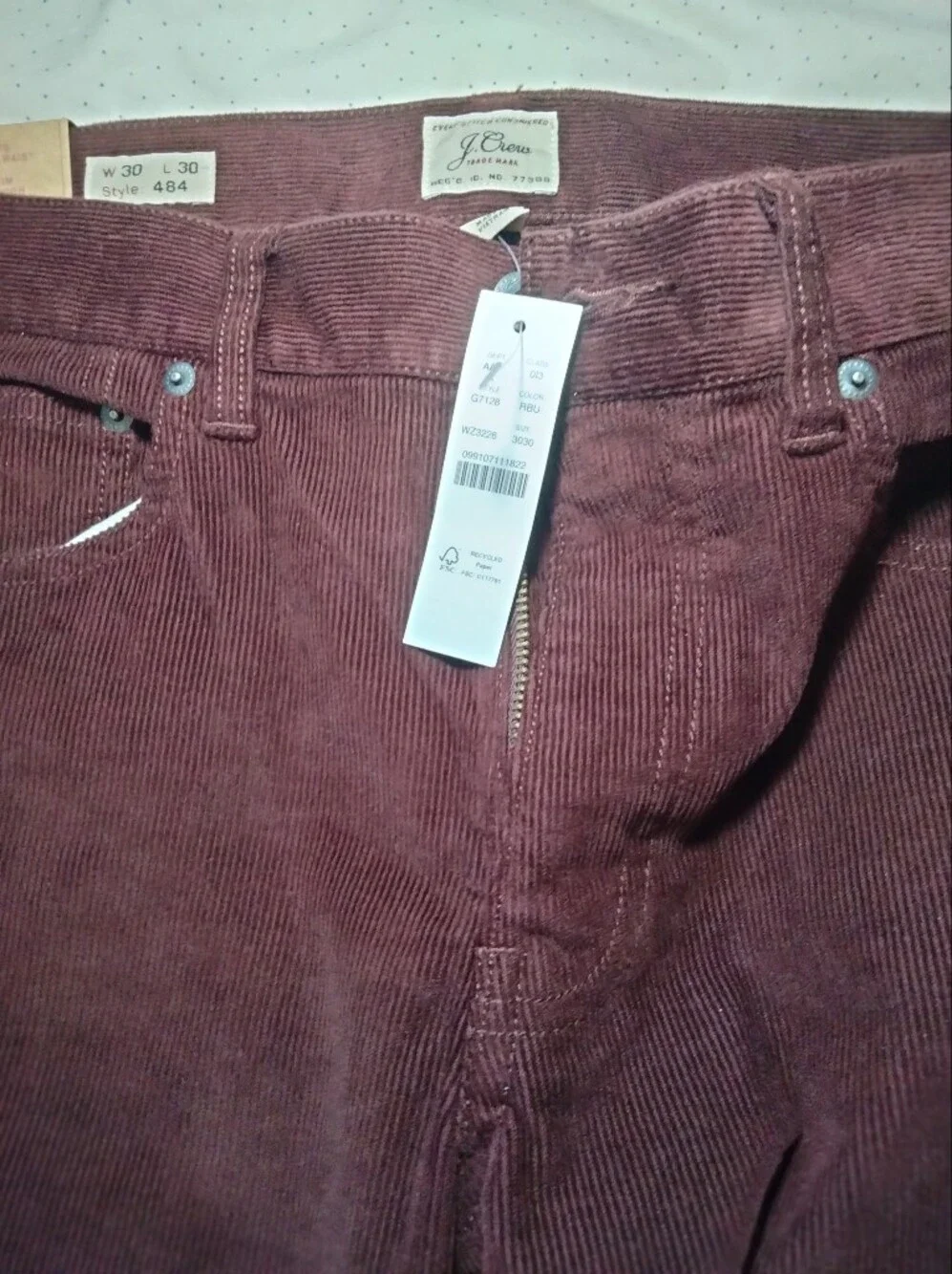 J. Crew Men's Corduroy Pants — Burgundy Straight Leg